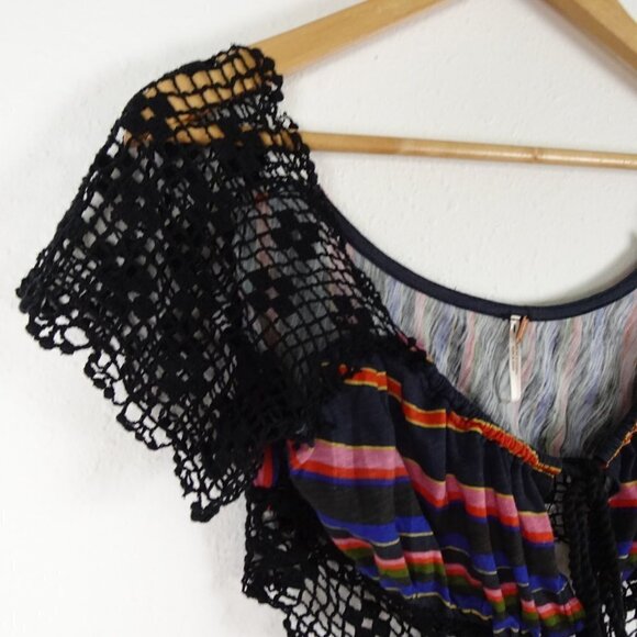 Free People Crop Top Size XS Aruba Crochet Multicolor Striped Style OB1522759 - Picture 4 of 14